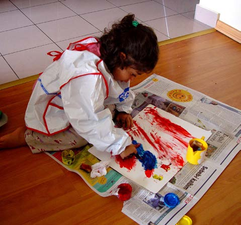 Student looking through materials