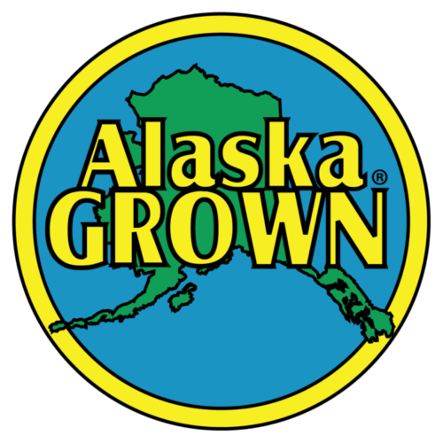 Circular logo with the outline of alaska