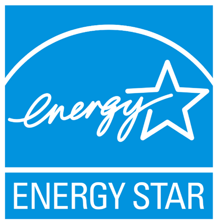 Blue square with energy with white overlayed text reading energy star