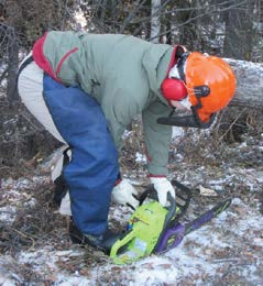 Picking up a chainsaw