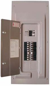 An AC breaker panel like the one shown here is standard in American homes.