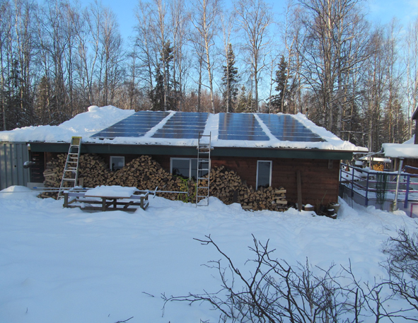 Solar panels on a roof in winter