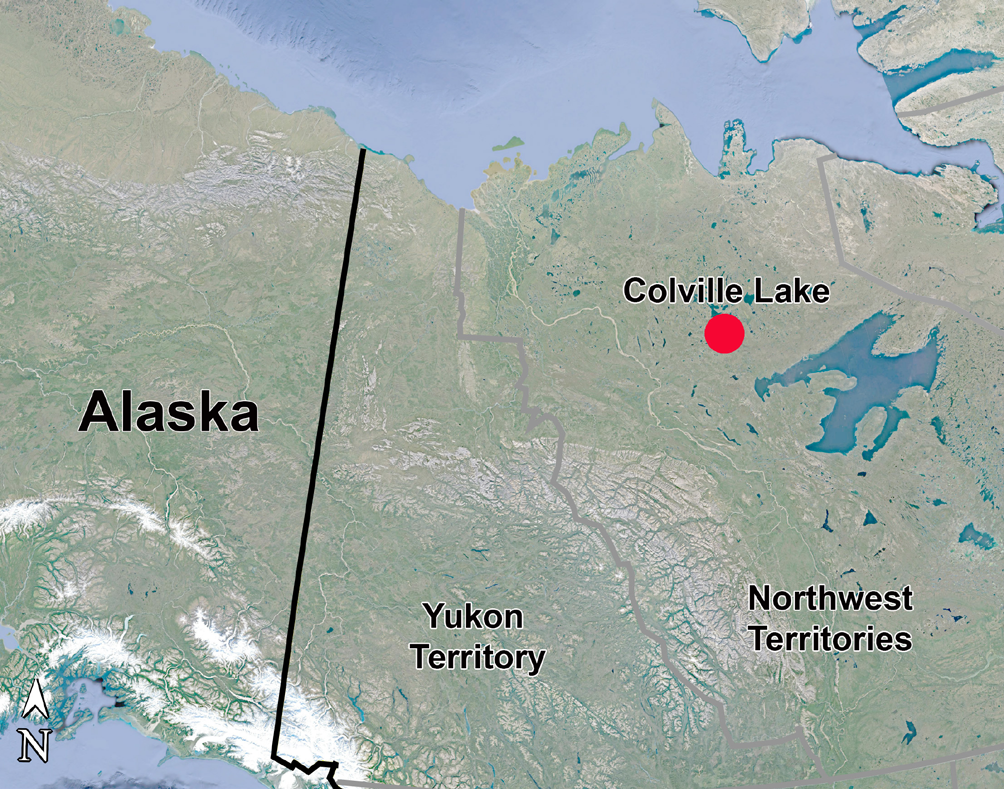 A map showing the location of Colville Lake in Canada’s Northwest Territories