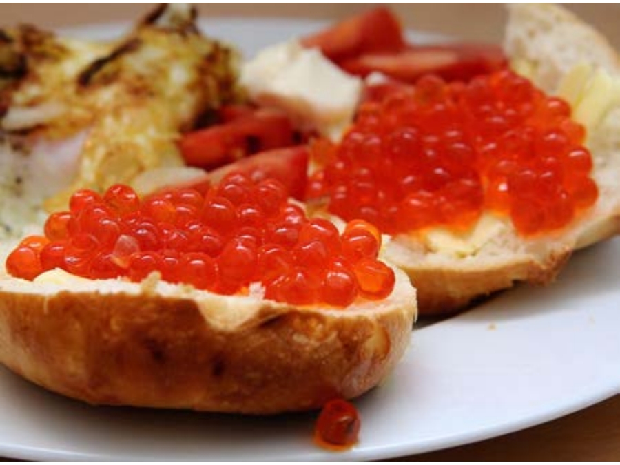 Red fish eggs on a plate