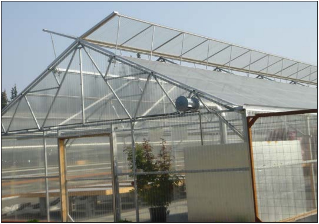 Roof ridge vents are shown at Trinity Greenhouse in Kenai.