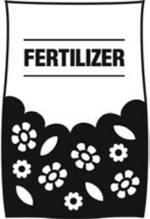 Bag with a flower pattern labeled fertilizer
