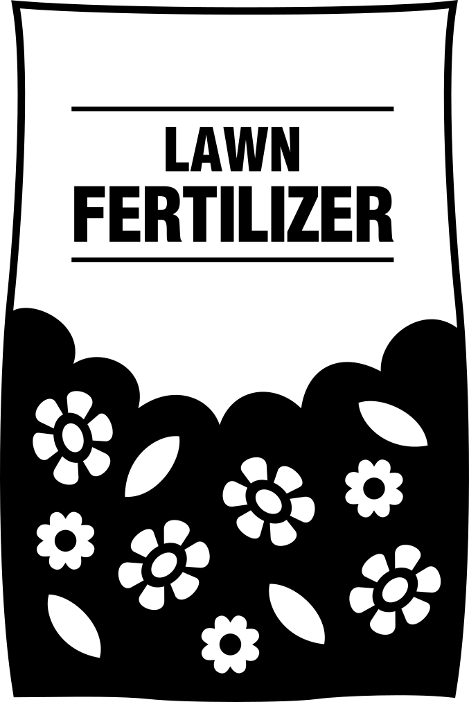 Bag labeled lawn fertilizer with flower pattern