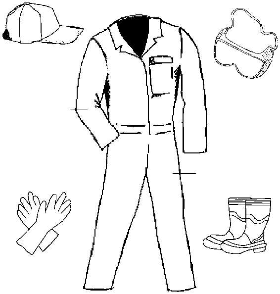 Goggles, cap, gloves, long pants, and water-resistant boots