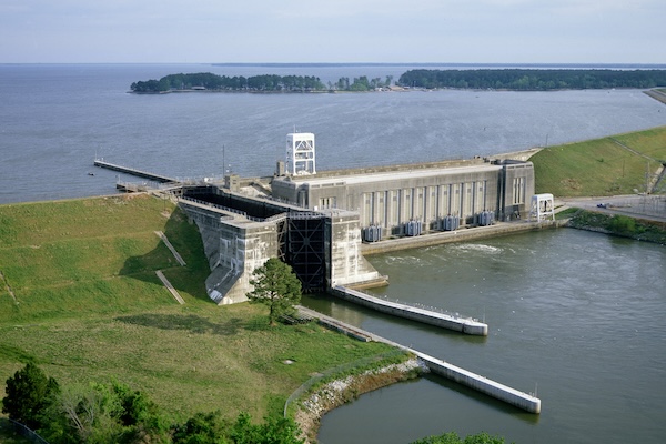 The Pinopolis Lock shown near Charleston, South Carolina with the ocean in the background.