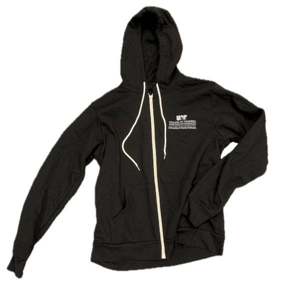 Black Sikuliaq zipper hoodie Black full zipper hoodie with image of Sikuliaq on the back