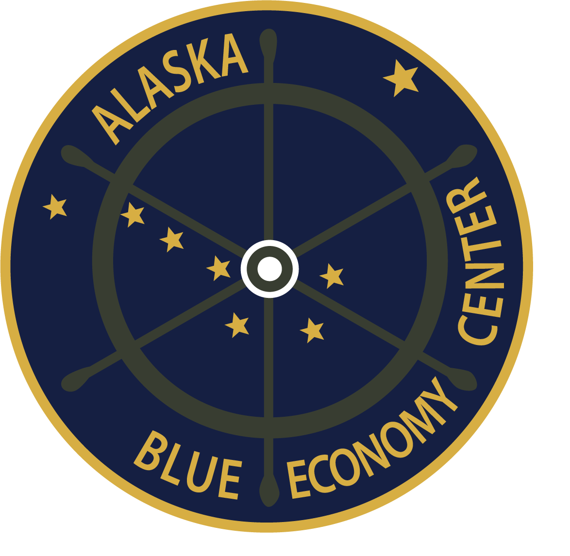 ABEC logo portrays alaska flag colors with the big dipper star constellation and a ships wheel