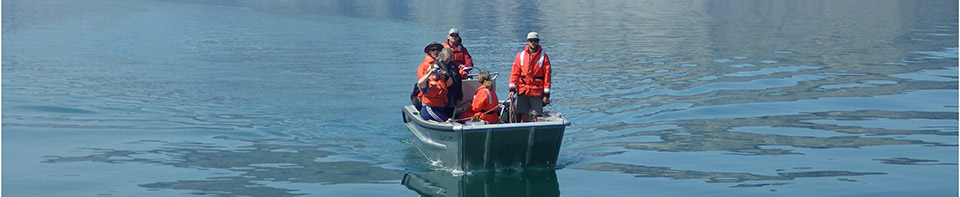 Researchers in a boat