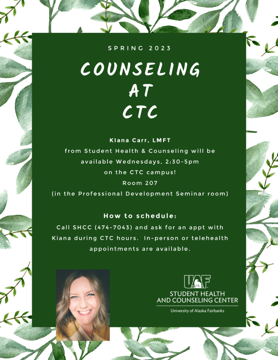 Flyer for Spring 2023 Counseling at CTC - See full description below.