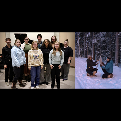 Side-by-side photos featuring Jaunelle Celaire with her music students and Sasha Bitzer with art student Riley Dixon