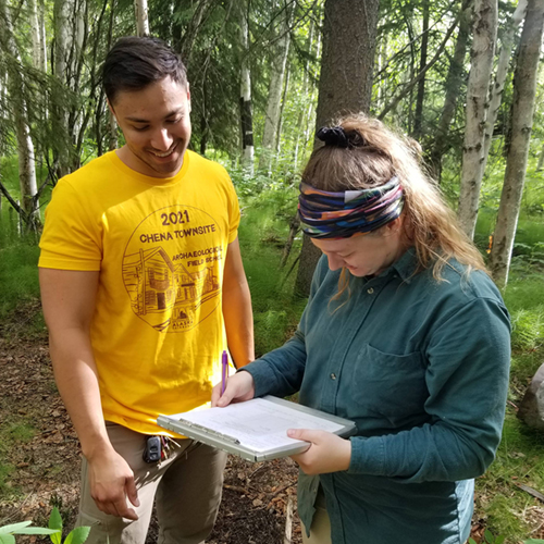 Two students at the Chena Townsite Archaeological Field School