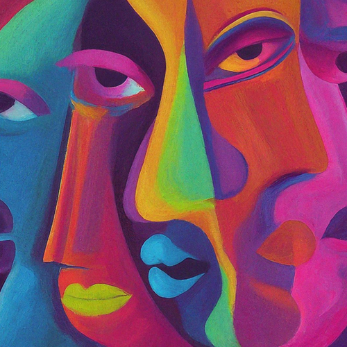 Colorful and abstract faces. Created in Imagen