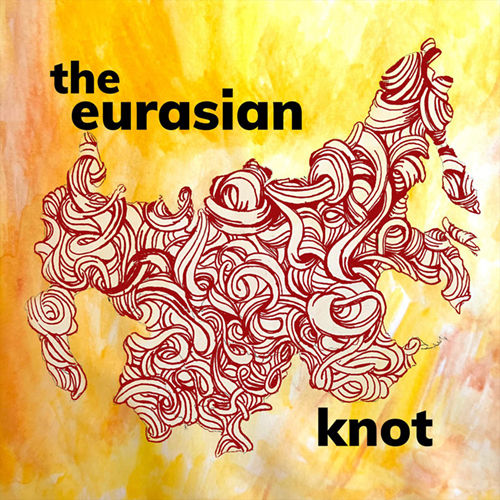 The Eurasian Knot, red knotwork art on a yellow background. Image by the Eurasian Knot