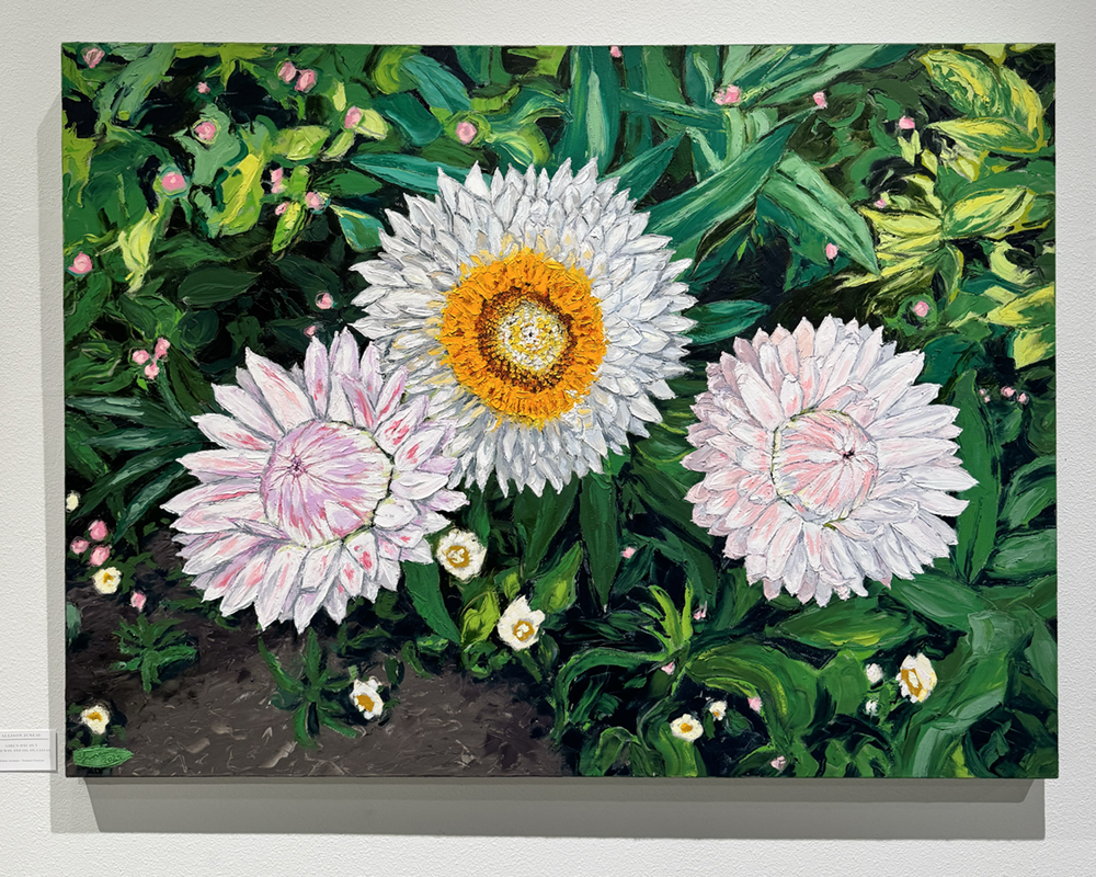 Oil painting of flowers by Allison Juneau. UAF Photo by Jamie Bennett