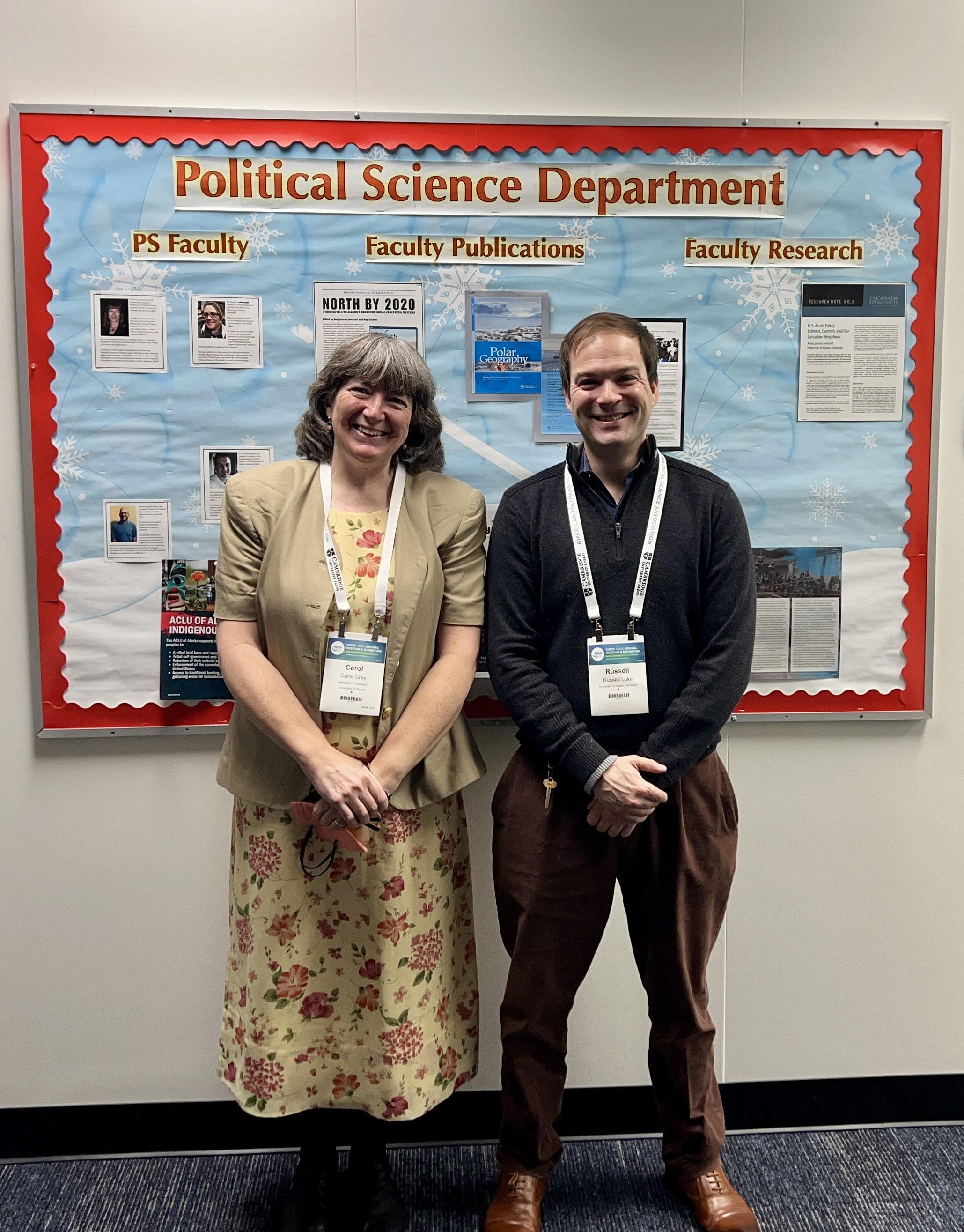 Department of Political Science faculty Carol Gray and Russell Luke. Image courtesy of Carol Gray