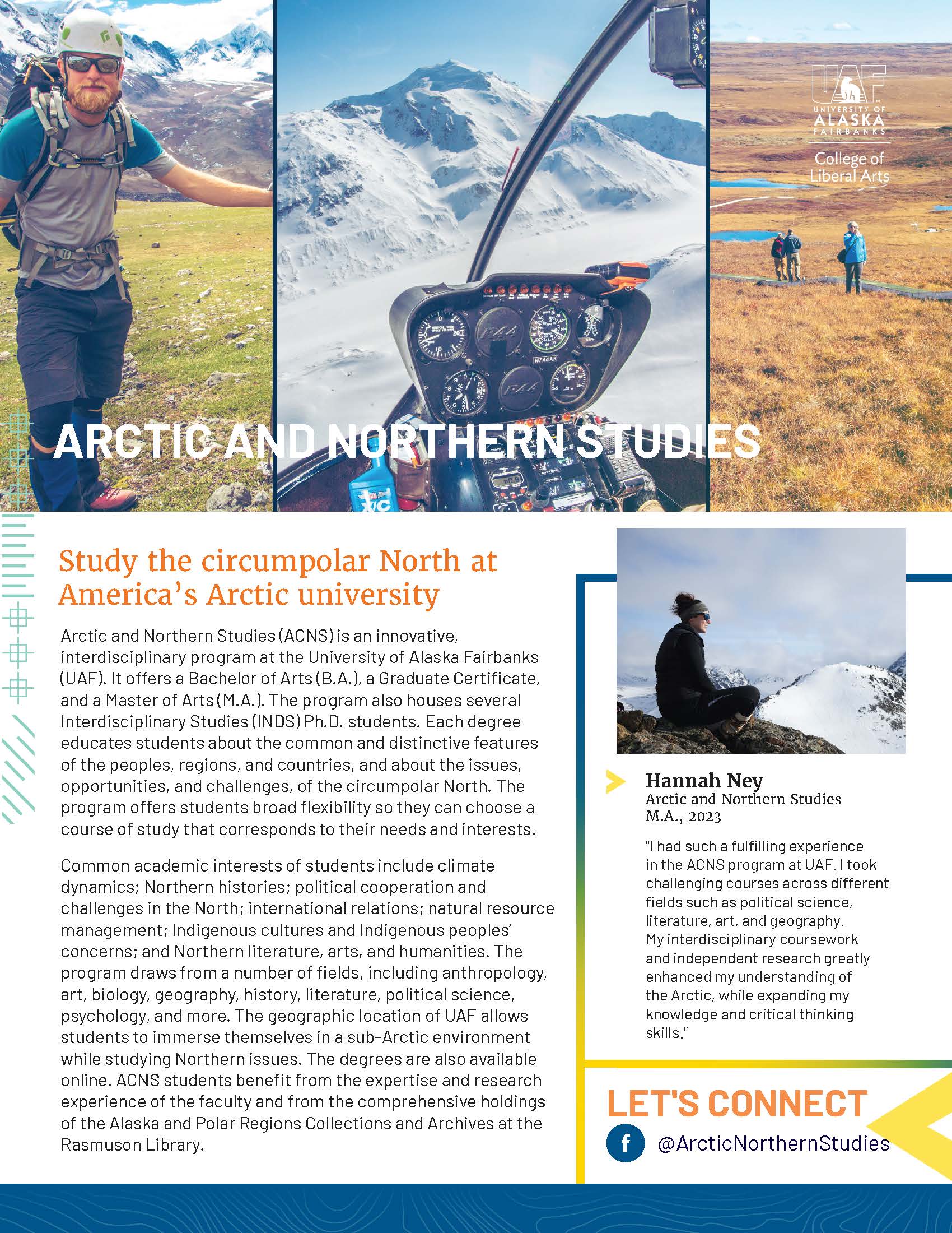 Department tear sheet for the Arctic and Northern Studies Program. UAF image.