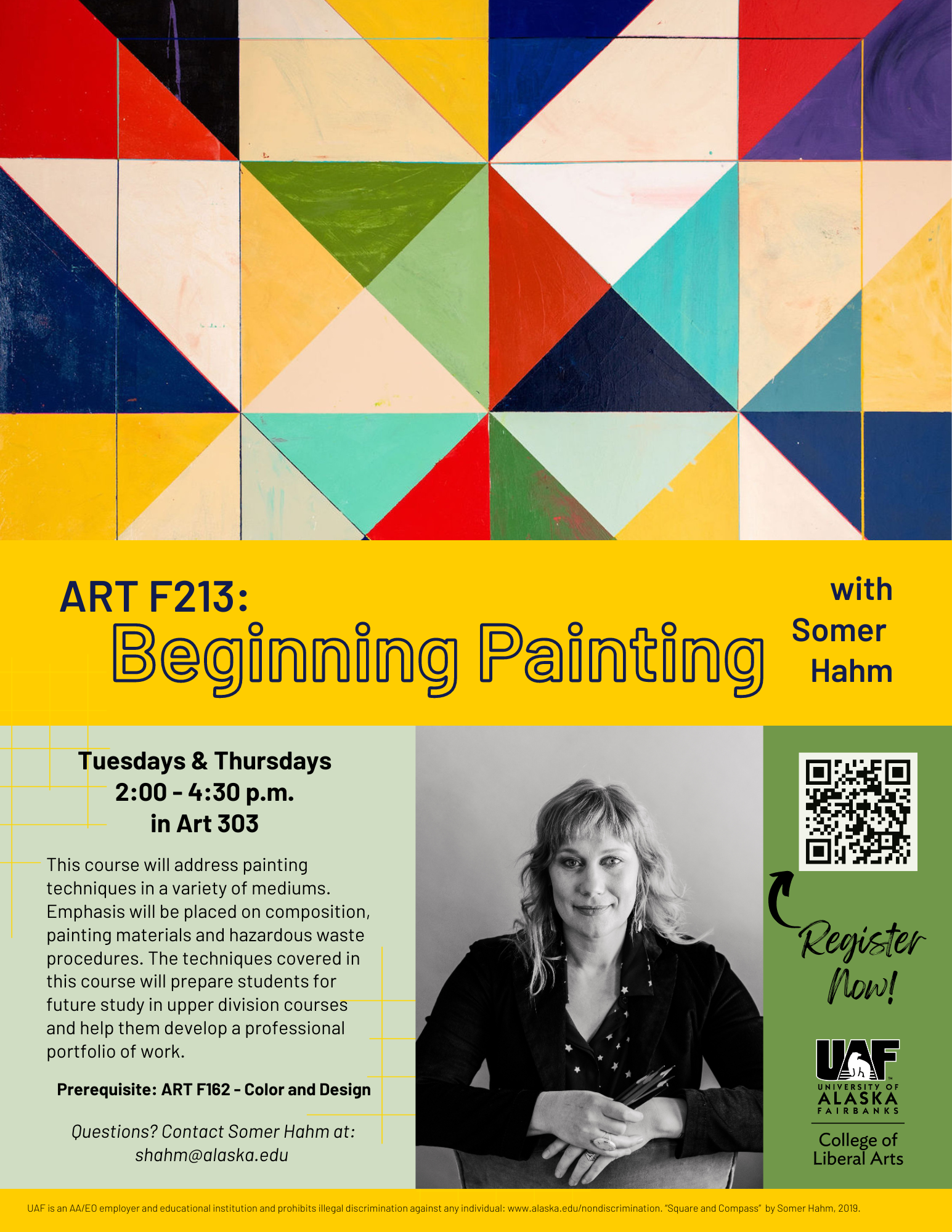Poster advertising ART F213: Beginning Painting with Somer Hahm. UAF image