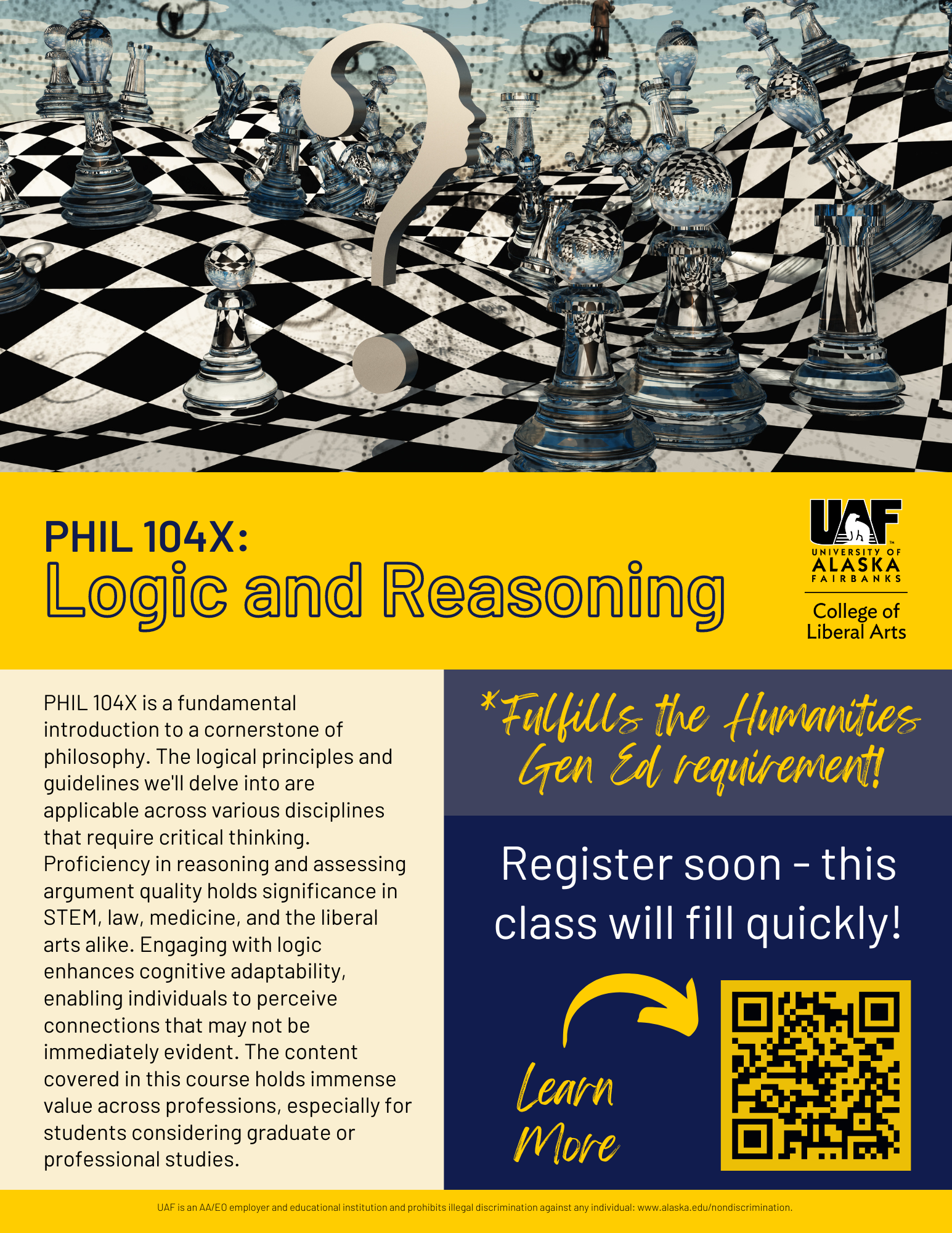 poster advertising PHIL F104X: Logic and Reasoning. UAF image.