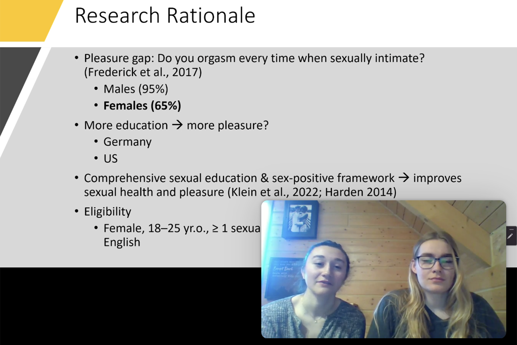 Screenshot from the video presentation from 2022 URSA Research and Creative Activity Day participants Colleen File and Sophie Schilling.