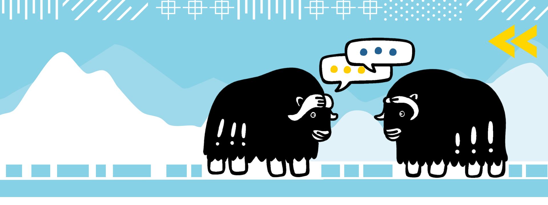 Two musk ox with speech bubbles. Musk ox by Arisa Sasaki, 2024