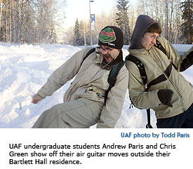 UAF undergraduate students show off thier air guitar moves.