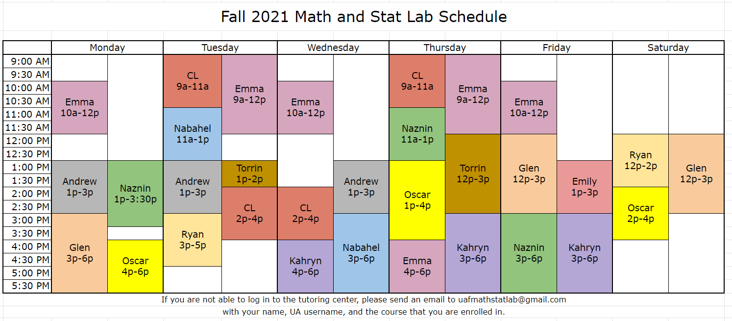 Math Lab Schedule