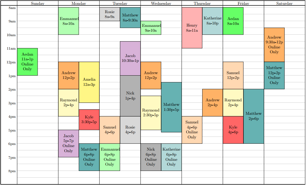 Fall DMS Tutoring Schedule