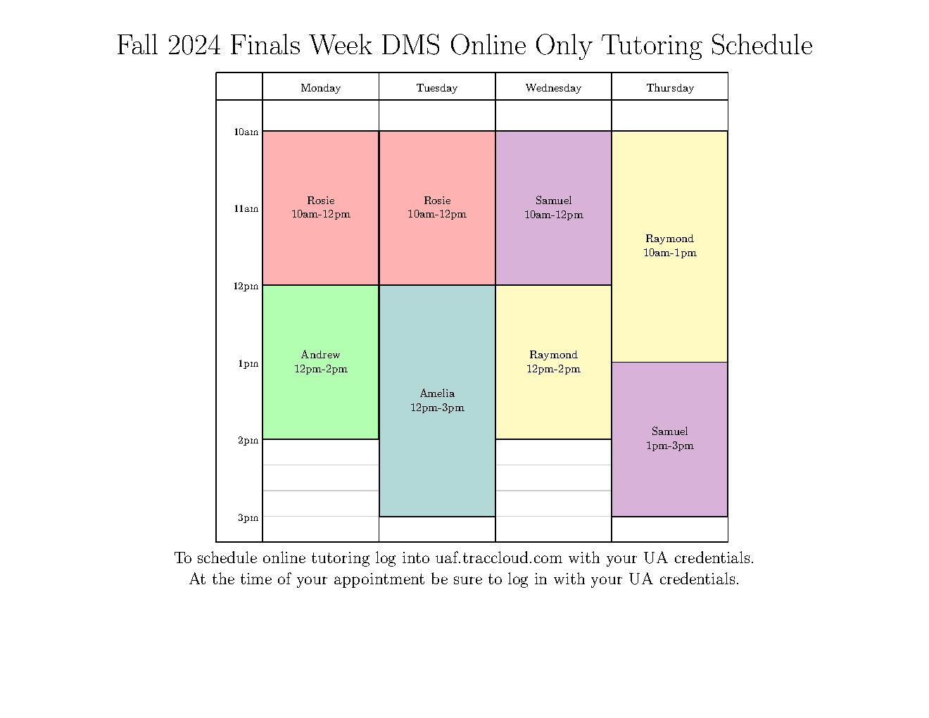 Fall DMS Tutoring Schedule