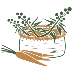 Graphic of a basket containing berries and carrots