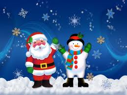Santa and snowman in falling snow