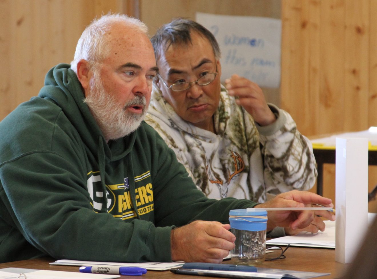 Yuri Bult-Ito photoEducators Mark Vachvake of Elim and Richard Waghiyi of Savoonga work together on a science lesson activity at a professional development workshop held in Unalakleet, Alaska.