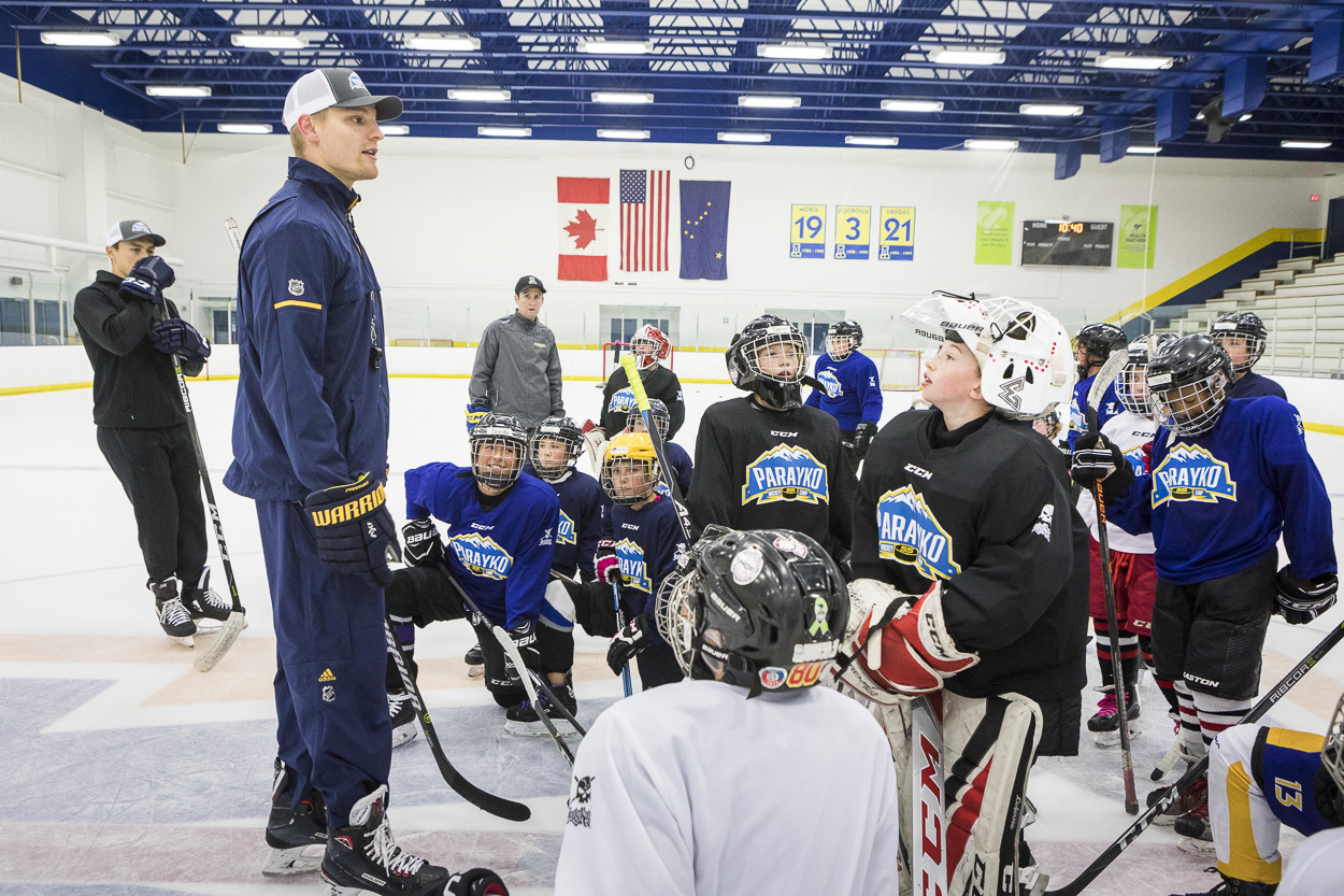 St. Louis Blues defenseman and Alaska Nanooks alumnus Colton Parayko leads a summer hockey camp at the Patty ice arena on the Fairbanks campus Tuesday, July 17.