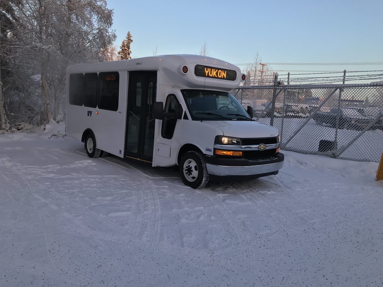 UAF's new shuttle bus, which features a ramp instead of stairs.