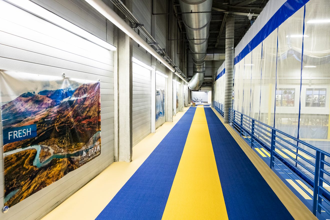 The remodeled running track of the SRC includes UAF colors and photo decals on the walls.