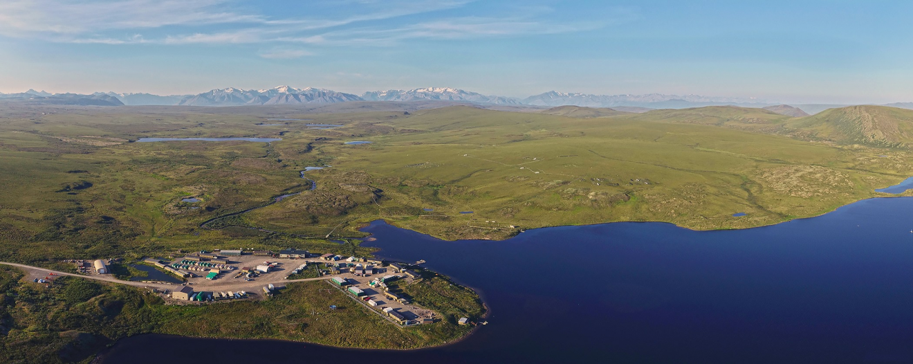 Aerial view of Toolik Field Station in summer, looking south to the Brooks Range.