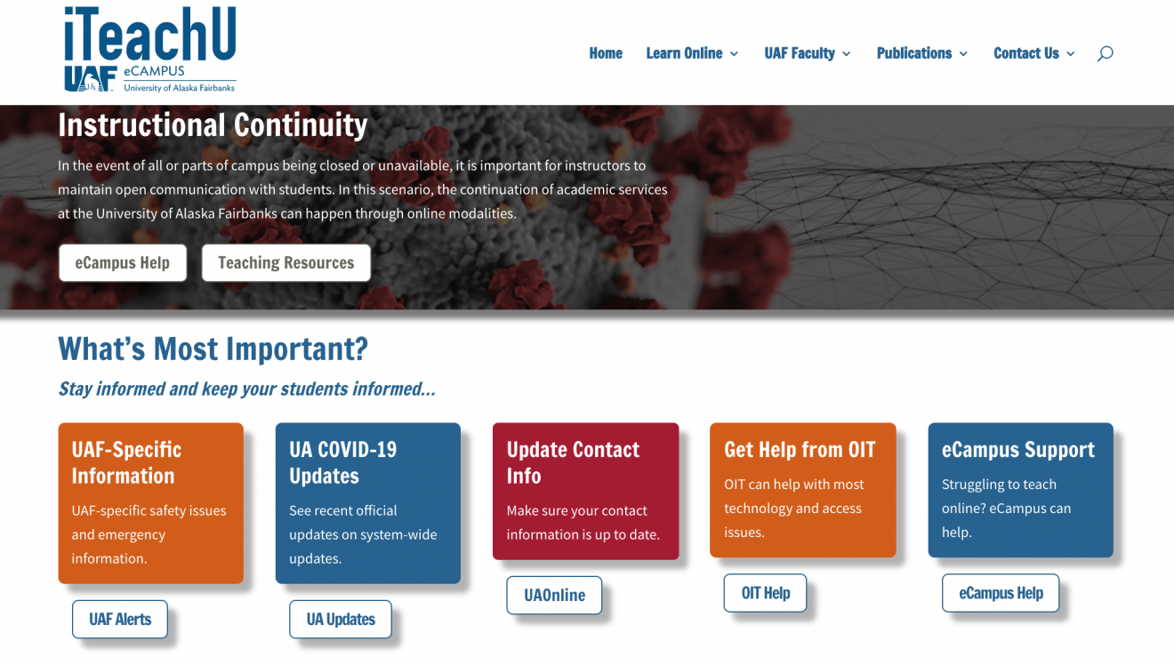 screen shot of ITeachU instruction continuity webpage