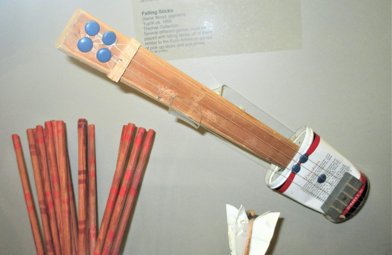 A toy guitar made by Eileen Jenkins in 1970 is on display at the museum.