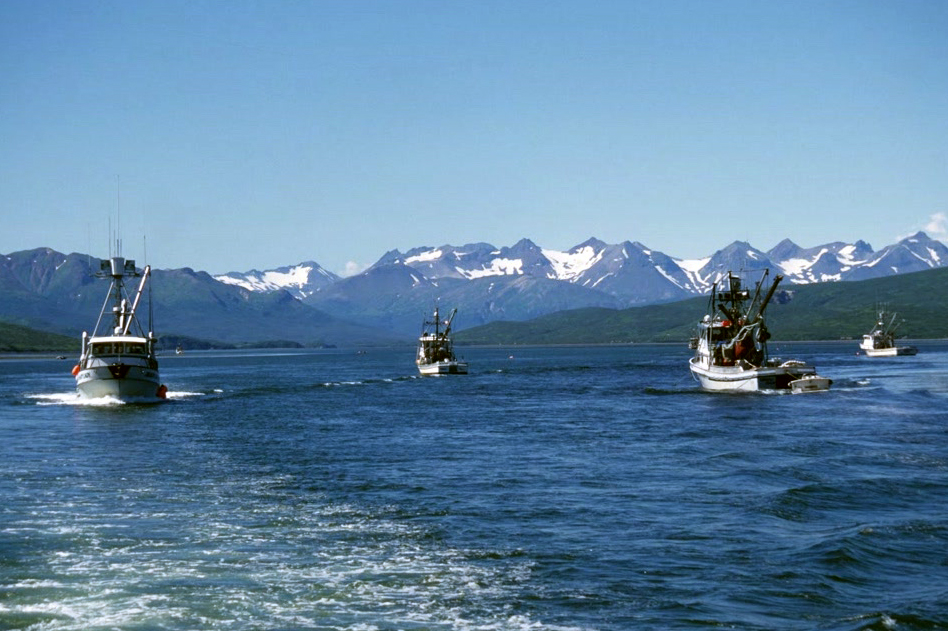 Photo by Deborah Mercy/Alaska Sea Grant. Commercial fishing vessels head out to sea in Chignik Lagoon.