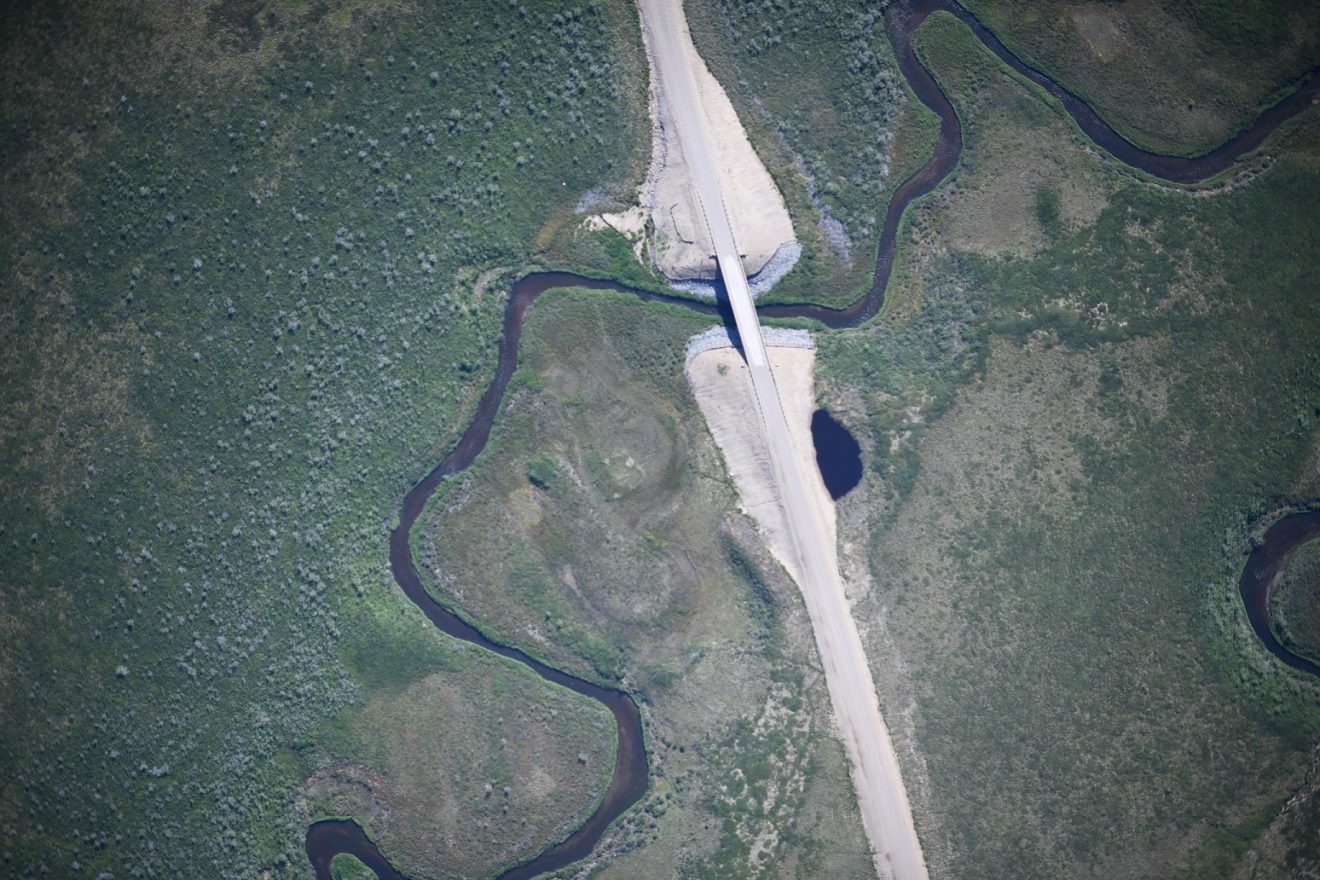 The SeaHunter unmanned aerial aircraft took several thousand high-resolution photographs of the new Inuvik–Tuktoyaktuk Highway in the Northwest Territories, Canada. Photo courtesy of Fisheries and Oceans Canada.