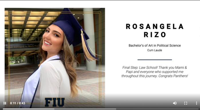 Screen shot stock image of woman wearing mortarboard and sample text of her graduation honors