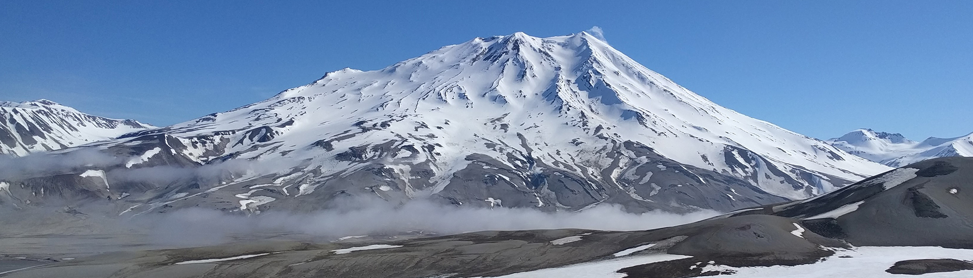 The view of Griggs Volcano from Baked Mountain huts, our basecamp at Katmai