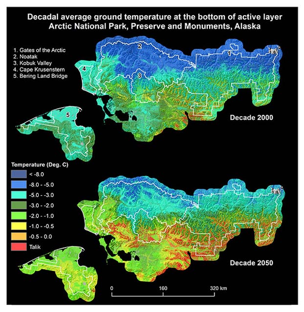 ground temperature data comparisons between 2000 and modeled for 2050. 