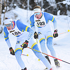 Members of the UAF Ski Team in action during the Town Race Series and Turkey Day Relays at Birch Hill Recreation Area. UAF photo by Eric Engman