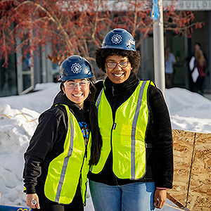 Students of the College of Engineering and Mines end a week long project of assembling, slush packing, freezing and finally removing the false works (framing) to reveal the 58th annual ice arch. UAF Photo by Leif Van Cise