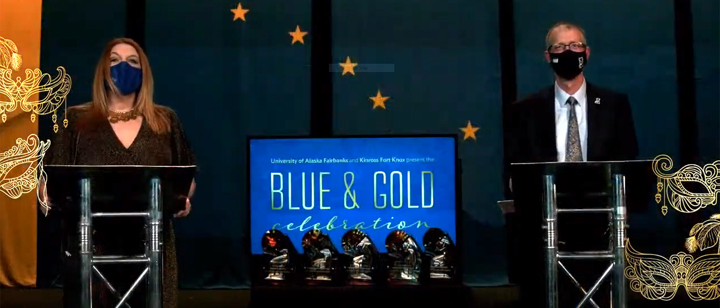 Chancellor Dan White and Marisa Sharrah ’01 hosted the online 2021 Blue and Gold Celebration.