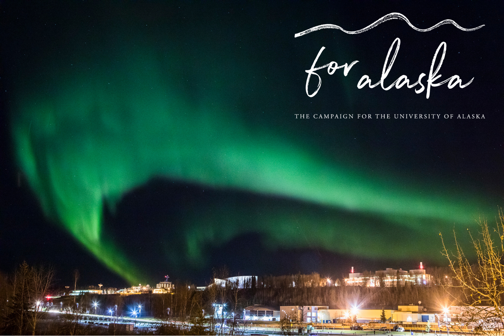 The aurora dances above the Troth Yeddha’ campus on Oct. 8, 2018. UAF photo by JR Ancheta.